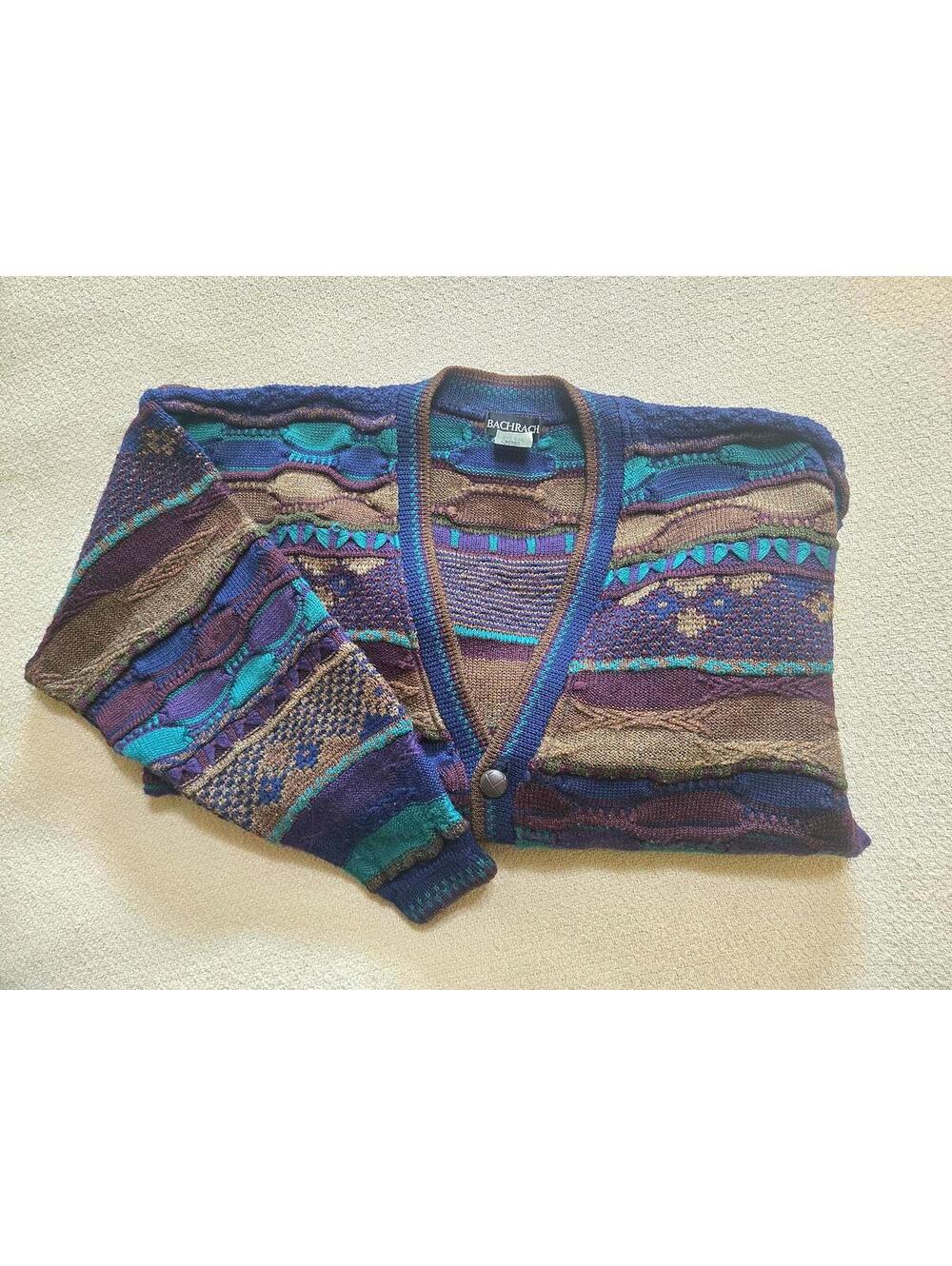 Bachrach Cardigan XL | 90s Textured Knit Button Up